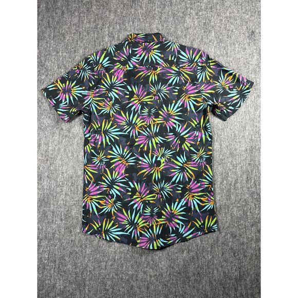 Molokai Surf Co Men's Small Short Sleeve Stretch Button Up Black Neon Shirt- NWT - Picture 4 of 4